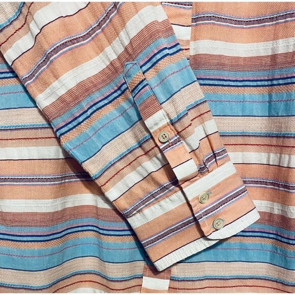 Talbots Button Up Top Womens XL Horizontal Stripes Embroidered Southwestern Boho - Picture 3 of 7